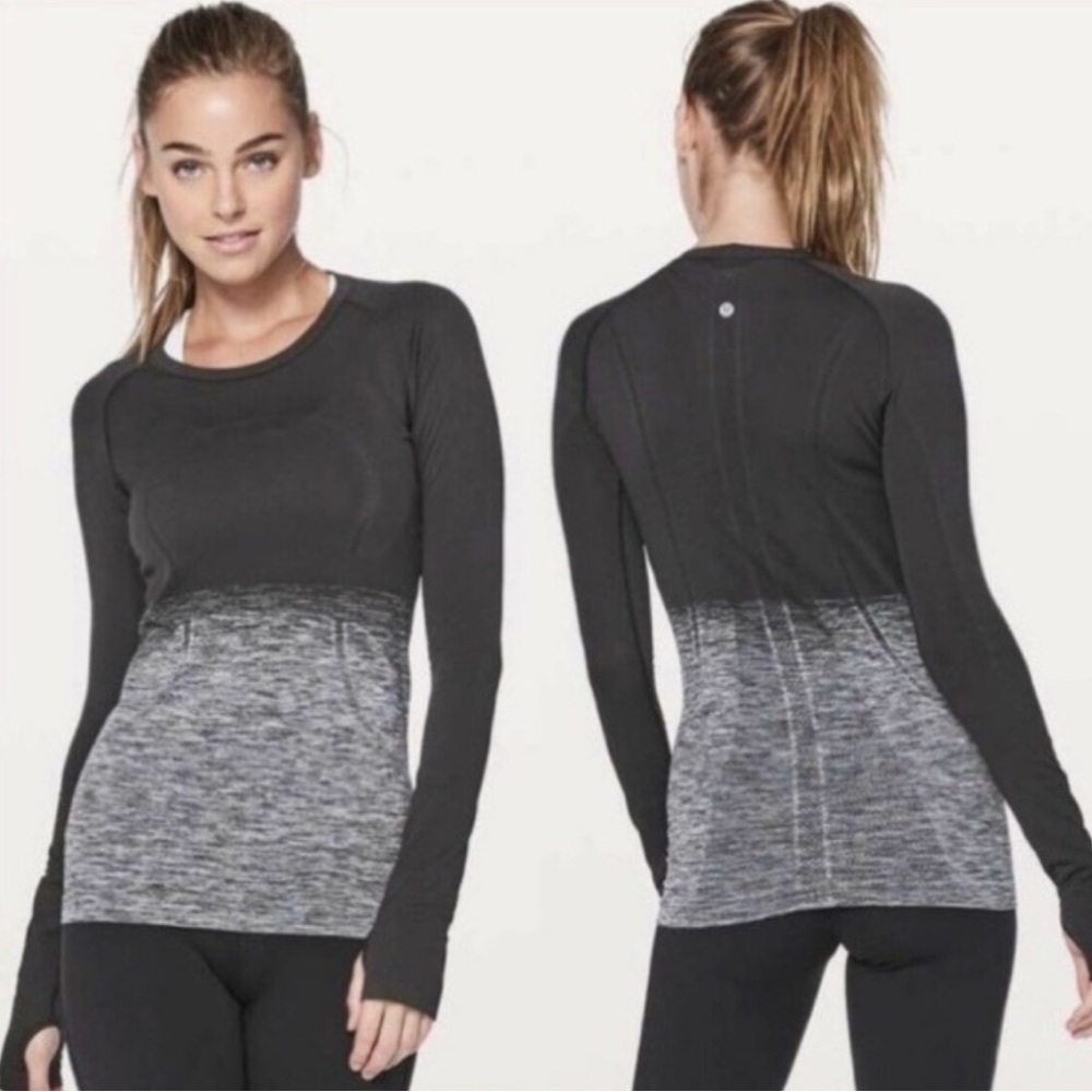 LULULEMON Swiftly Tech Long Sleeve Top in Gray and Black
